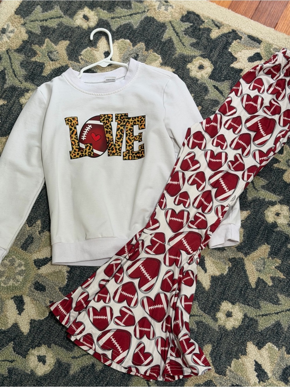 Girls White 'LOVE' Football Set with Red Football Print Pants